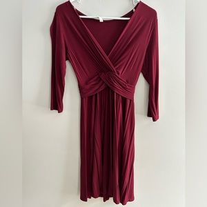 Pinkblush Burgundy Wrap V-Neckline 3/4 Sleeve Dress